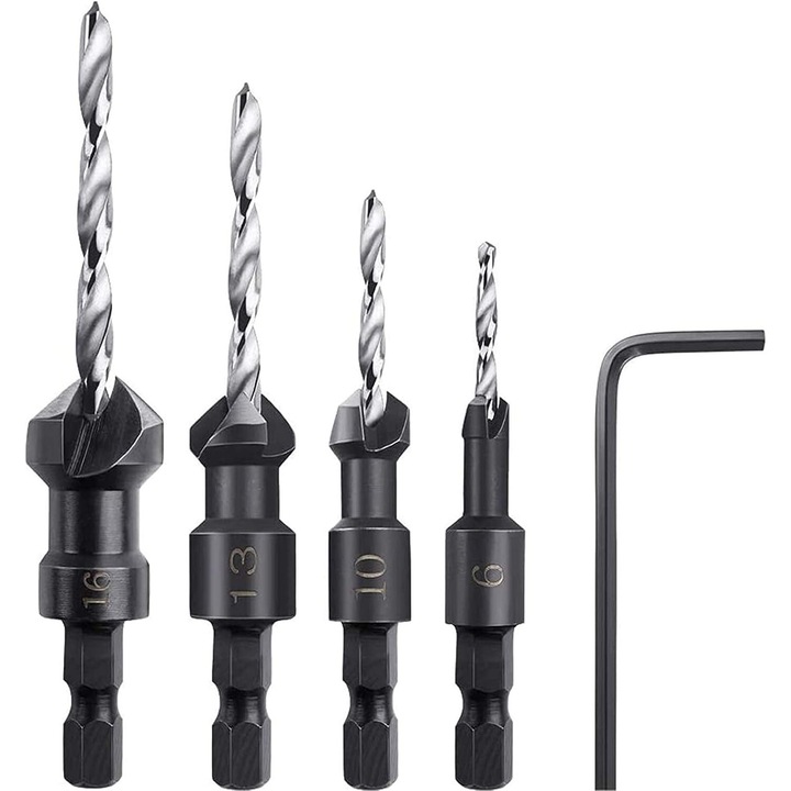 Set de burghie frezate din otel de mare viteza, scule pentru prelucrarea lemnului cu design tesit pentru indepartarea rapida a aschiilor, tija hexagonala asigura performanta stabila pentru urmatorul dvs. proiect