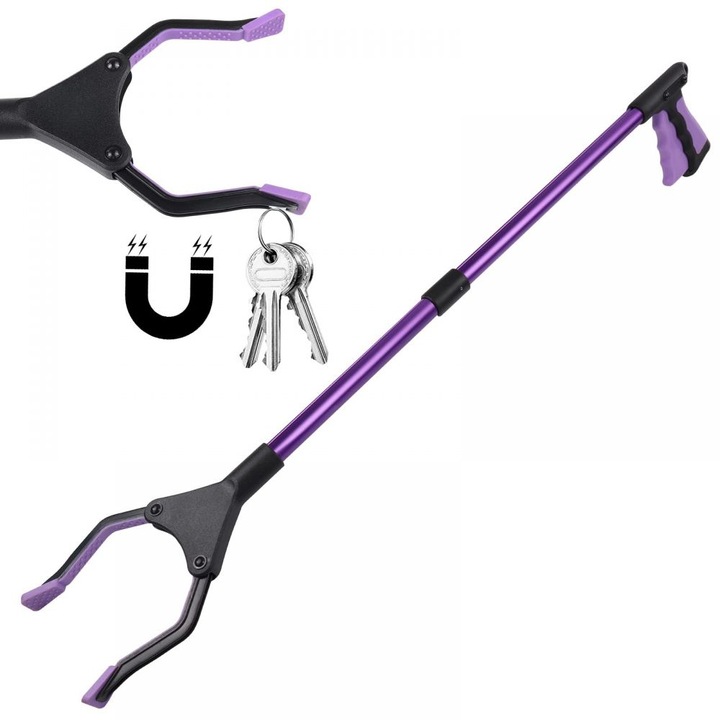 Cleste pentru ridicat obiecte/curatare gradina, Enforose, cu prindere de 32", design pliabil, maner ergonomic, violet/negru