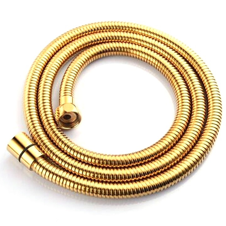 Furtun de dus anti-rasucire, Enforose, otel inoxidabil dublu interconectat, finisaj auriu, 150cm