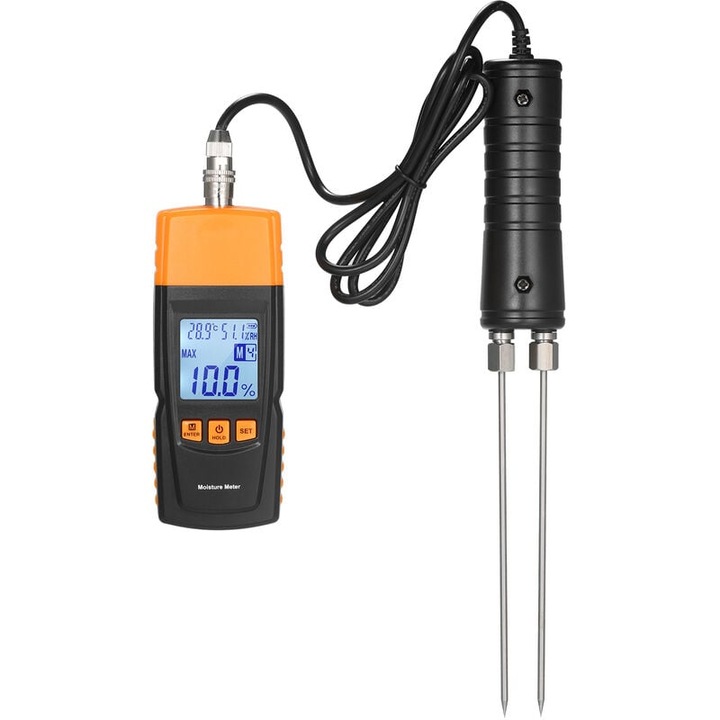 Tester de lemn Enforose 3 in 1, masurare temperatura ambientala, umiditate, umiditate lemn, ecran LED, 5.78 inch, ABS