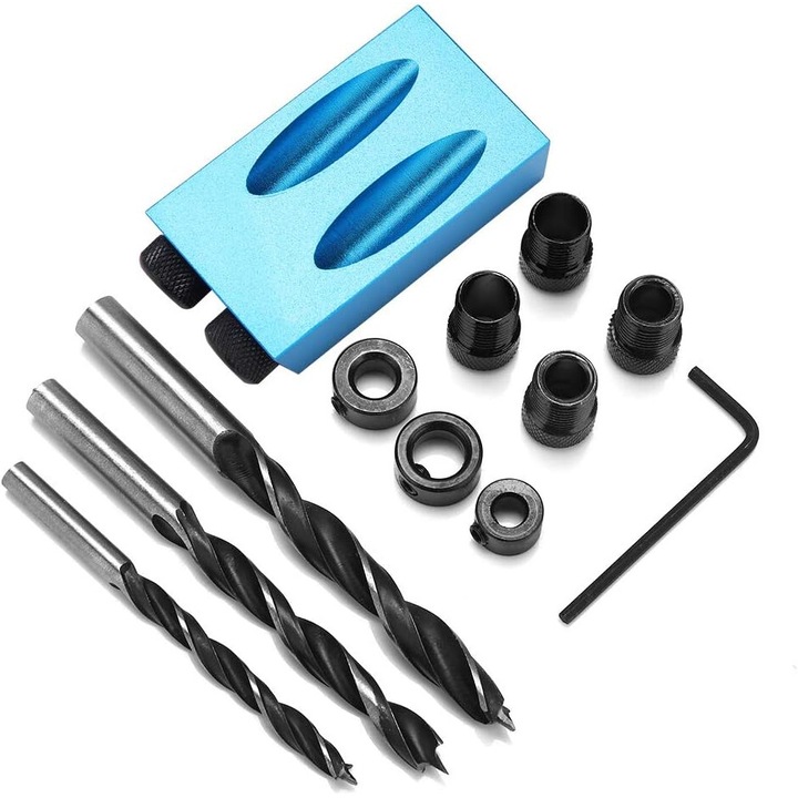 Set ghid de gaurire pentru gauri in unghi, AMRINUGL, 14 piese, din aliaj de aluminiu, 6mm, 8mm, 10mm