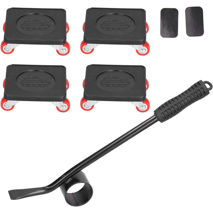 Kit de mutare si ridicare mobila, Enforose, 4 alunecatoare, 4 roti, capacitate 800kg, cu maner antiderapant