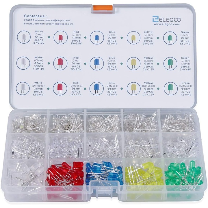 Diode LED asortata, Enforose, 3mm si 5mm, multicolor, set, 5 culori