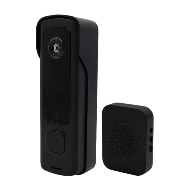 Sonerie video inteligenta, Rezolutie 2K Ultra Full HD, Detectare miscare PIR, Alerte aplicatie smart, Comunicare bidirectionala, Dual Night Vision, rezistenta apa IP66, 5200 mAh, Negru