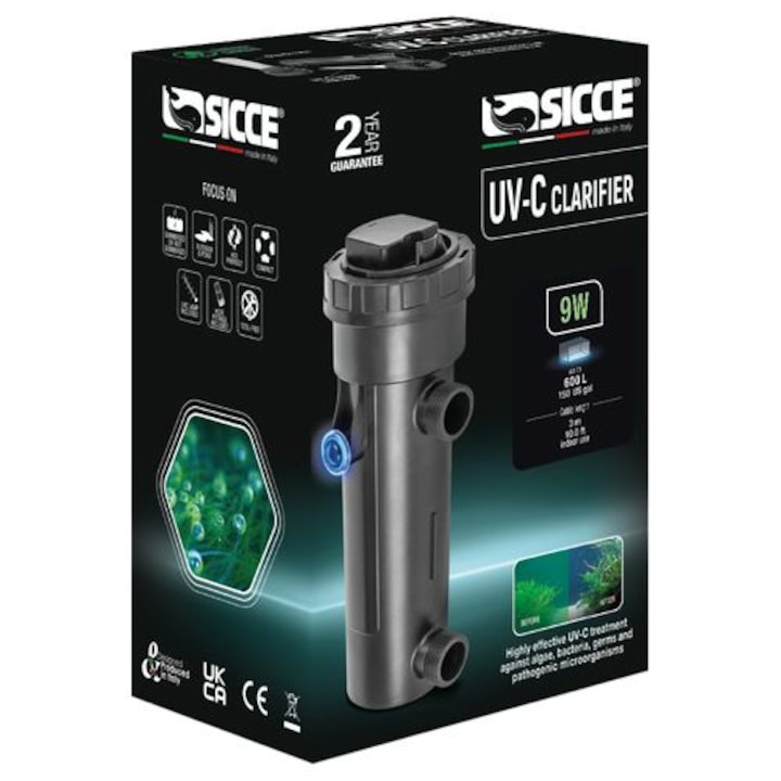 Sicce UV-C Clarifier 9W/3m UV-lámpa algák, baktériumok és paraziták elpusztítására