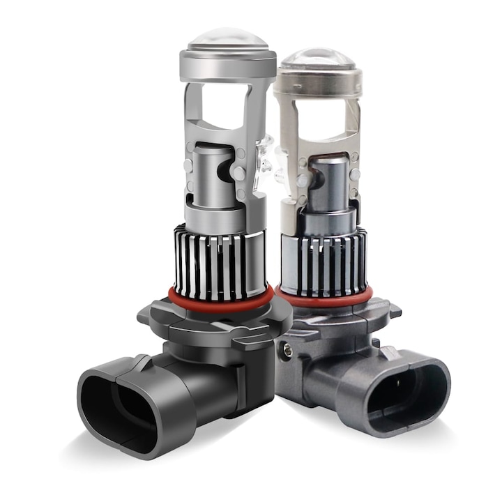 2 db-os AutoREY PRO LED autóizzó készlet, HB4 9006 nagyítóval, SUPER CSP 150W 27 000 lumen, fényszórókhoz, plug & play telepítés, beépített ventilátor, erős fény, 6000K fehér színhőmérséklet