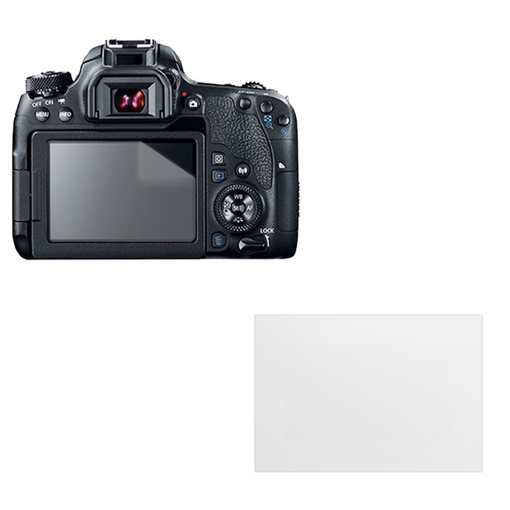 Set protectie compatibil cu Canon EOS 77D, COMANDO Focus Shield, 1 Folie de Silicon Rezistenta pentru Ecran, Anti-Reflexie, Anti-zgarieturi, Proprietati Regenerabile, Protectie Anti-Amprente, Aplicare usoara, Gri Transparent