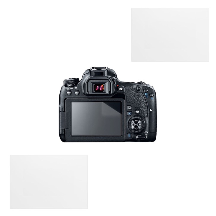 Set protectie compatibil cu Canon EOS 77D, COMANDO Focus Shield, 2 Folii de Silicon Rezistente pentru Ecran, Anti-Reflexie, Anti-zgarieturi, Proprietati Regenerabile, Protectie Anti-Amprente, Aplicare usoara, Gri Transparent