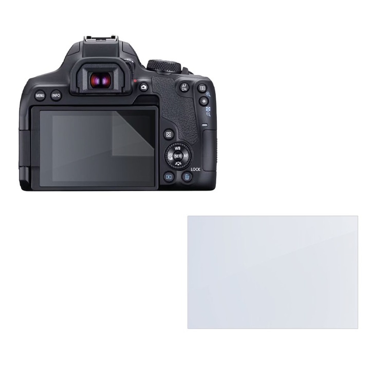Set protectie compatibil cu Canon EOS 850D, COMANDO Focus Shield, 1 Folie de Silicon Rezistenta pentru Ecran, Anti-Reflexie, Anti-zgarieturi, Proprietati Regenerabile, Protectie Anti-Amprente, Aplicare usoara, Transparent