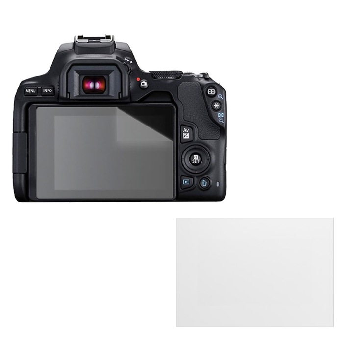 Защитен комплект, съвместим с Canon EOS Rebel SL3, COMMANDO Focus Shield, 1 устойчиво на екрана силиконово фолио, антирефлексно покритие, против надраскване, регенерируеми свойства, защита срещу пръстови отпечатъци, лесно нанасяне, прозрачно сиво