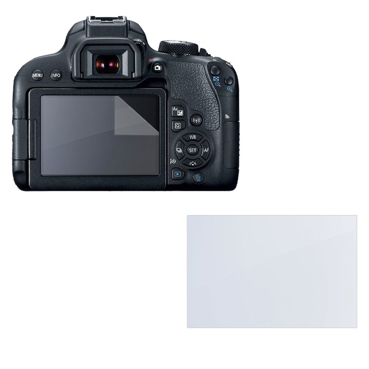 Защитен комплект, съвместим с Canon EOS Rebel T6i, COMMANDO Focus Shield, 1 устойчиво силиконово фолио за екрана, антирефлексно покритие, против надраскване, регенерируеми свойства, защита срещу пръстови отпечатъци, лесно нанасяне, прозрачен