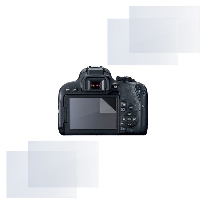 Set protectie compatibil cu Canon EOS Rebel T6i, COMANDO Focus Shield, 4 Folii de Silicon Rezistente pentru Ecran, Anti-Reflexie, Anti-zgarieturi, Proprietati Regenerabile, Protectie Anti-Amprente, Aplicare usoara, Transparent