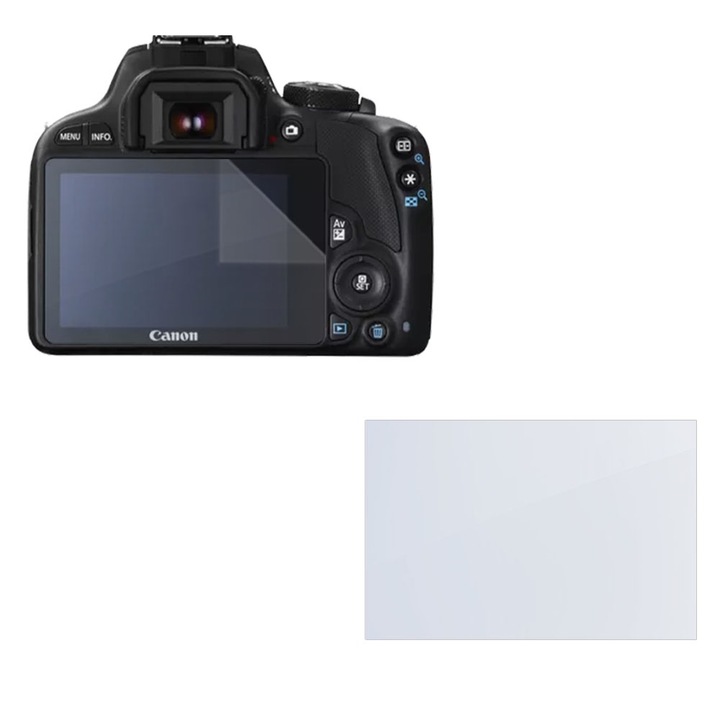 Set protectie compatibil cu Canon EOS 100D, COMANDO Focus Shield, 1 Folie de Silicon Rezistenta pentru Ecran, Anti-Reflexie, Anti-zgarieturi, Proprietati Regenerabile, Protectie Anti-Amprente, Aplicare usoara, Transparent