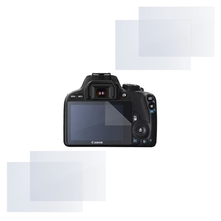 Set protectie compatibil cu Canon EOS 100D, COMANDO Focus Shield, 4 Folii de Silicon Rezistente pentru Ecran, Anti-Reflexie, Anti-zgarieturi, Proprietati Regenerabile, Protectie Anti-Amprente, Aplicare usoara, Transparent