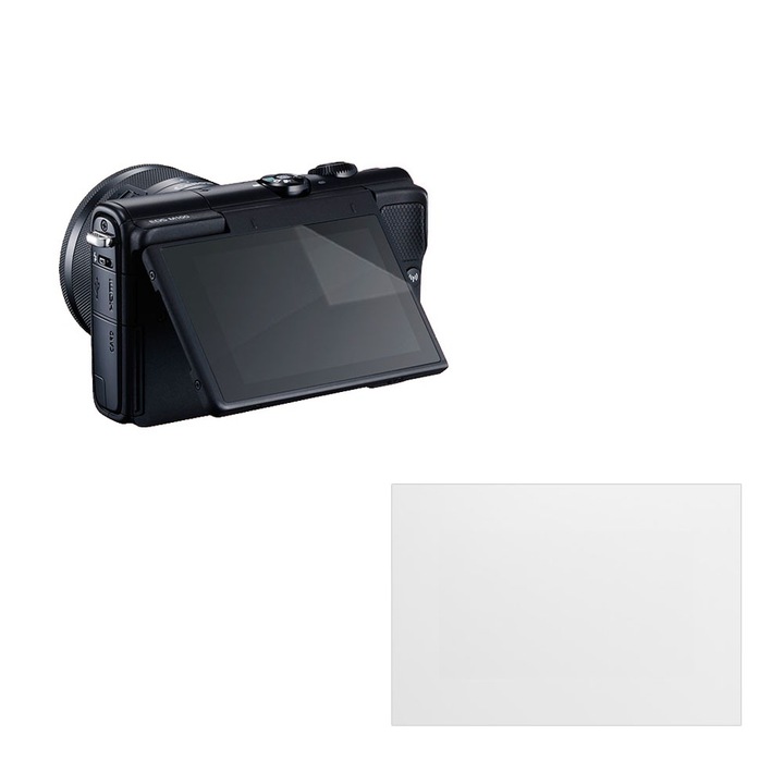 Set protectie compatibil cu Canon EOS M100, COMANDO Focus Shield, 1 Folie de Silicon Rezistenta pentru Ecran, Anti-Reflexie, Anti-zgarieturi, Proprietati Regenerabile, Protectie Anti-Amprente, Aplicare usoara, Gri Transparent