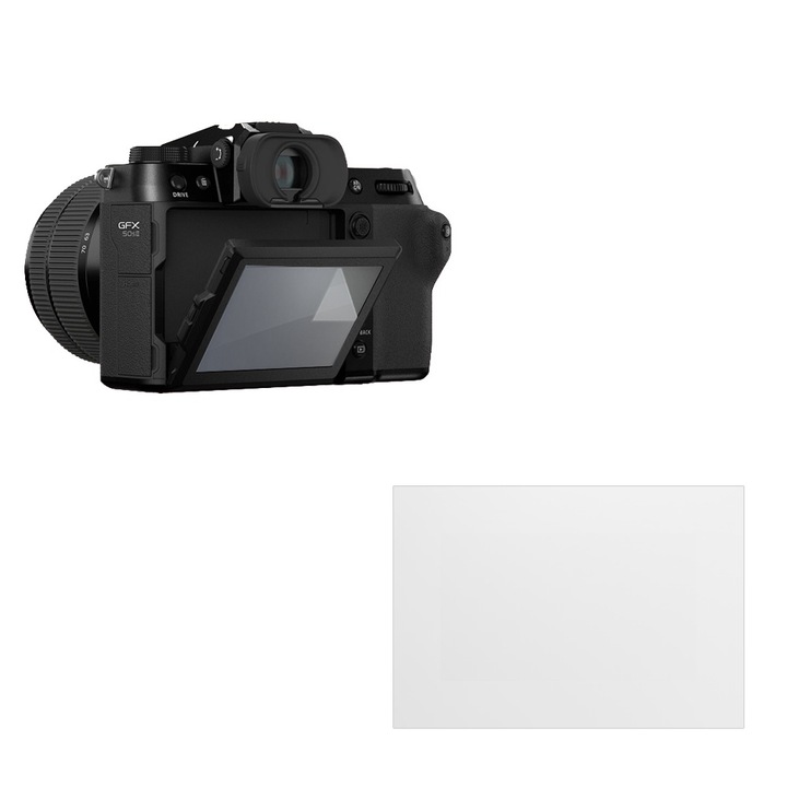 Set protectie compatibil cu FujiFilm GFX 50S II, COMANDO Focus Shield, 1 Folie de Silicon Rezistenta pentru Ecran, Anti-Reflexie, Anti-zgarieturi, Proprietati Regenerabile, Protectie Anti-Amprente, Aplicare usoara, Gri Transparent