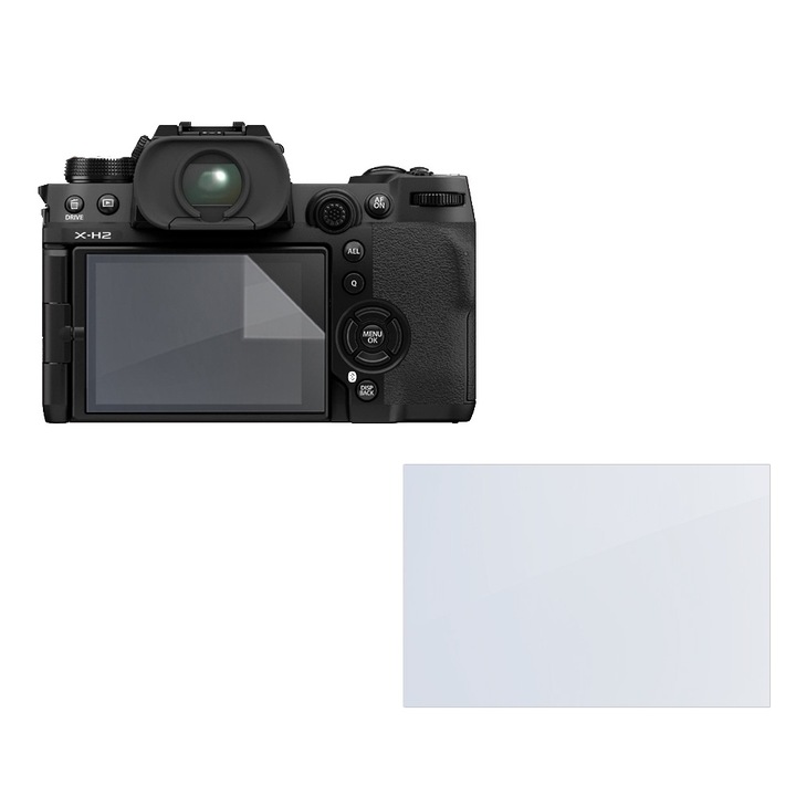 Защитен комплект, съвместим с FujiFilm X-H2, COMMANDO Focus Shield, 1 устойчиво на екрана силиконово фолио, антирефлексно покритие, против надраскване, регенерируеми свойства, защита срещу пръстови отпечатъци, лесно нанасяне, прозрачен