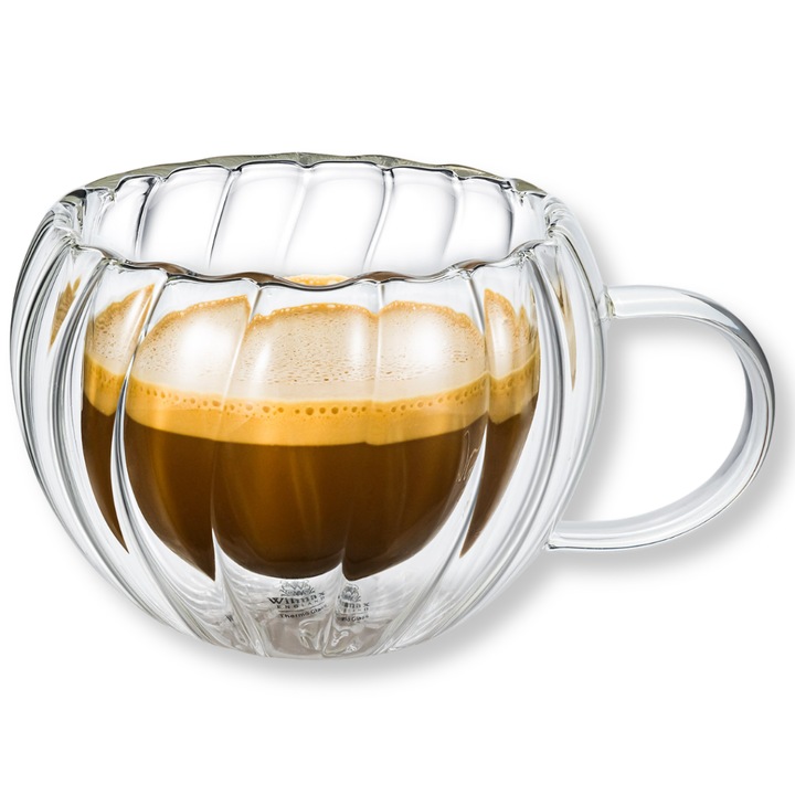 Cana termo sticla transparente, 300 ml, 1 piese, Ceasca pentru cafea, ceai, cappuccino, Thermoglass, Wilmax England