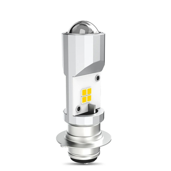 Bec LED pentru Motocicletă/ATV, Auxito, Model T19 P15D, Lumina fază scurtă și lungă, Galben și Alb, 3.3x5W