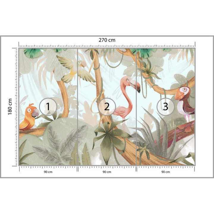 Fototapet Muralo dragute animale exotice Decor 270 cm x 180 cm tropical pentru camera unui copil cu efect 3D