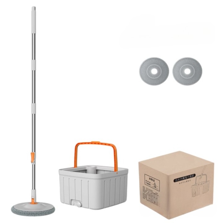 Set mop rotativ Arvada CleanMagic cu 2 rezerve, galeată pătrată 31x31x22cm, culoare gri, compartimente separate.