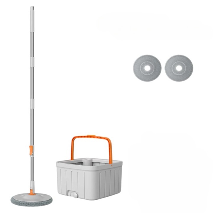 Set mop rotativ cu doua rezerve ArvadaCleanMagic, galeata patrata, dimensiuni 31x31x22cm compartimente separate, robinet de scurgere a apei, consum redus de apa, culoare gri