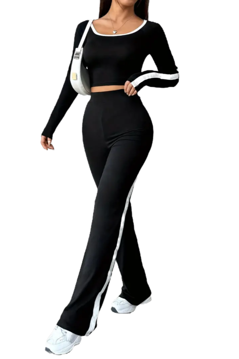 Trening mulat set top cu pantaloni talie inalta evazati