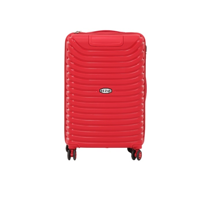 Средна количка Bezubi Easy Travel, ръчен багаж, 71x44x32, обем 88 литра, телескопична дръжка, 4 безшумни двойни колела, въртене на 360 градуса, затваряне с цип и цифри, разделяне с джоб, специален гъвкав нечуплив PP материал, червен