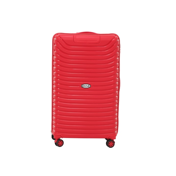 Troler mediu Bezubi Easy Travel, bagaj de cala, 71x44x32, volum 88 litri, maner telescopic, 4 roti duble silentioase, rotire 360 grade, inchidere cu fermoar si cifru, compartimentare cu buzunar, material PP special flexibil anti-casabil, rosu