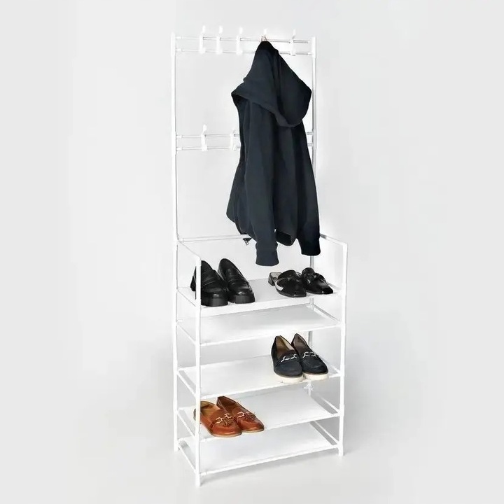 Suport pentru haine, cuier metalic, spre hol, alb