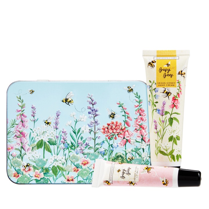 Kézkrém 50 ml, ajakápoló 10 ml - Heathcote & Ivory fémdobozban - Thyme & Honey