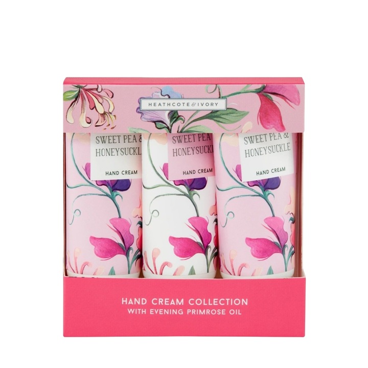 Kézkrém trió Heathcote & Ivory- Sweet Pea & Honeysuckle, 3x30ml