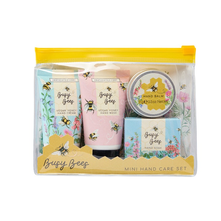 Kézkrém 30 ml, Folyékony kézszappan 30 ml, Fürdősó kézre 30 g, Kézbalzsam 9 g Busy Bees Heathcote & Ivory - Thyme & Honey