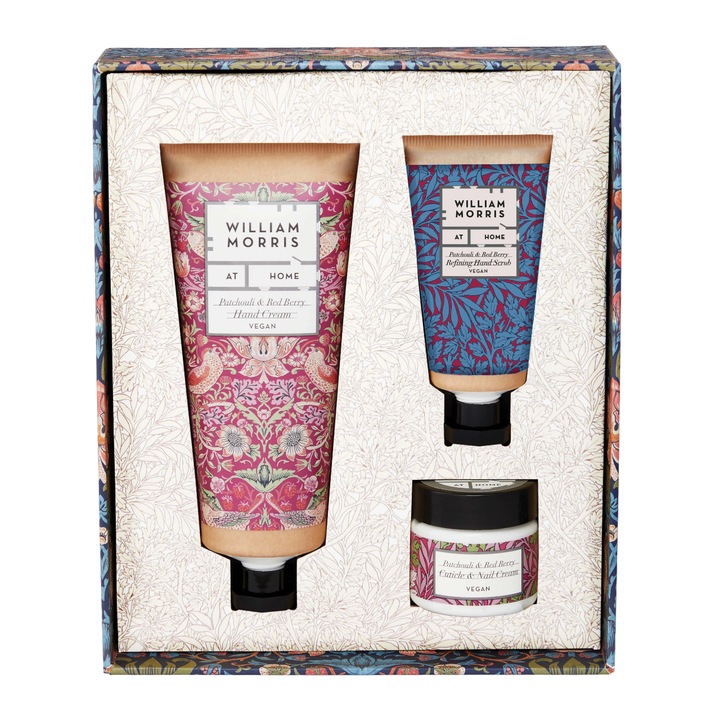 Kézápoló készlet - Patchouli & Red Berries Heathcote & Ivory Ltd., Kézkrém 100ml, Kézpeeling 50ml, Köröm- és kutikula krém 35ml