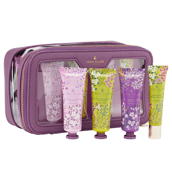Testápoló utazási szett - Passion Flower & Plumeria, Heathcote & Ivory Ltd., kézkrém 30 ml, testápoló krém 30 ml, tusfürdő 30 ml, szájfény 15 ml