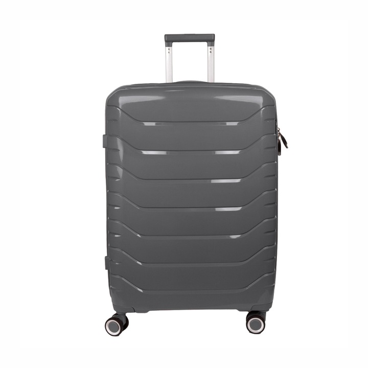 Troler voiaj Mediu M, StowAway, Naimeed D5967, 4 roti duble 360 grade detasabile, PP, inchidere cifru, Gri, 39x22x51cm