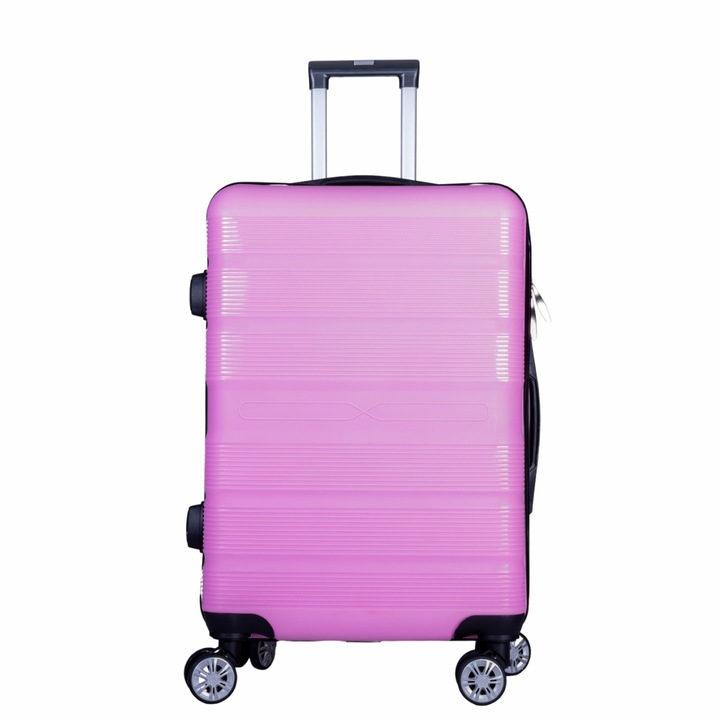 Troler voiaj Mediu, Naimeed D6012, 4 roti duble 360 grade, PP, inchidere cifru, Roz, 43x24x59cm