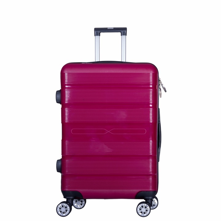 Troler voiaj Mic, Naimeed D6016, 4 roti duble 360 grade, PP, inchidere cifru, Visiniu, 36x21.5x50cm