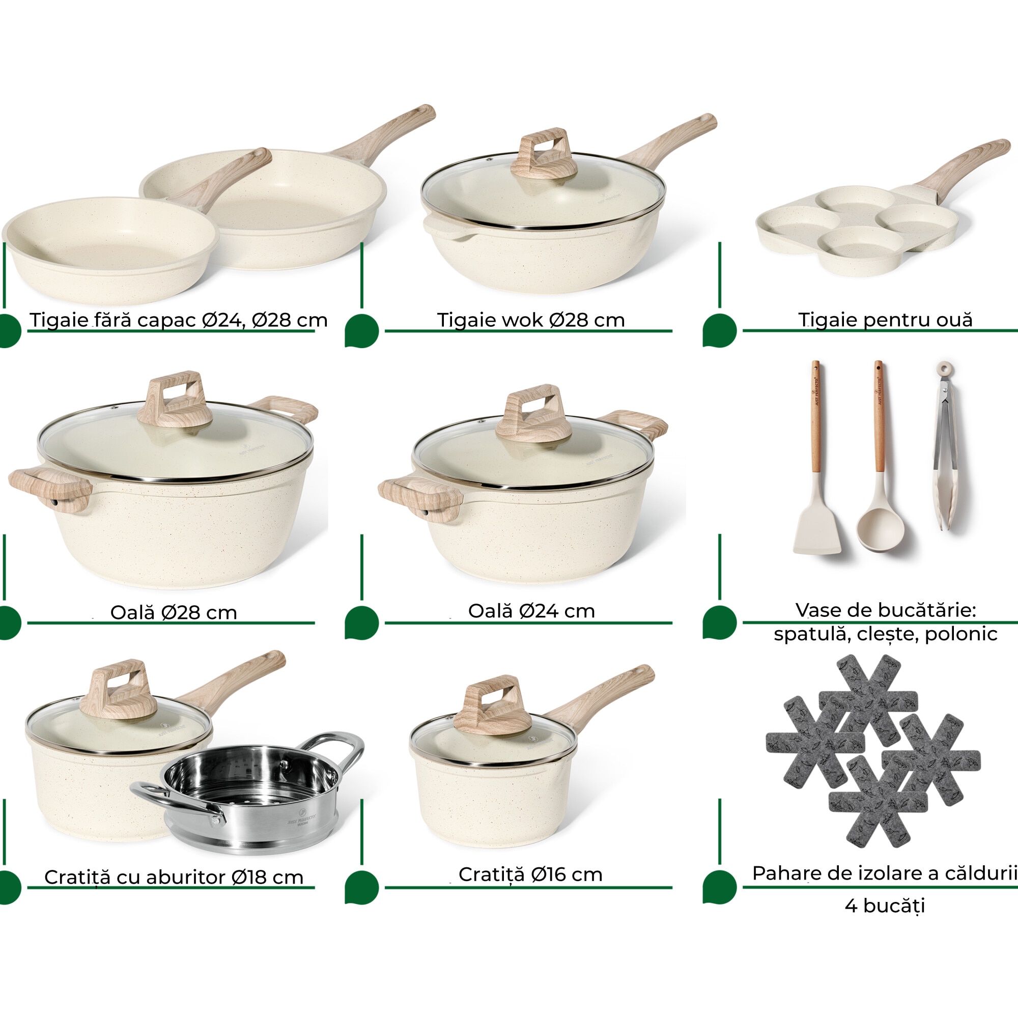 Set De Oale JUST PERFECTO - 21 Piese - Set Gatit Cu Capac - Set De