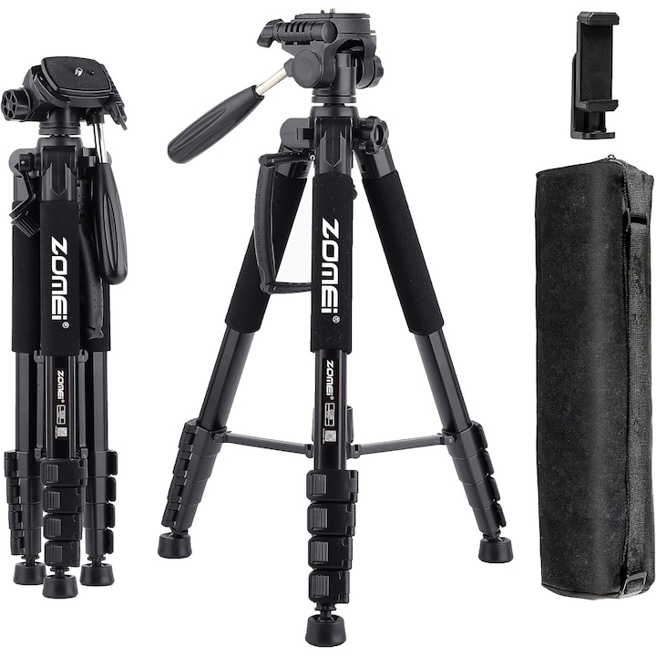 Регулируем телескопичен статив за снимки, 50-188 см, GOSTOCK®, за фотоапарат/телефон, с чанта за пътуване, универсален, черен Darth Vader