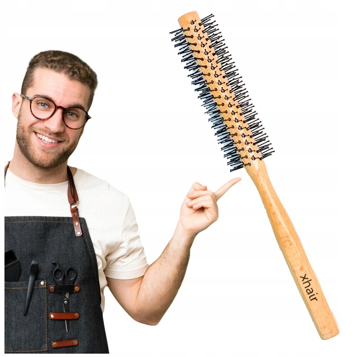Четка, Xhair, оформяне за къса коса, дървена, малка, 13 мм