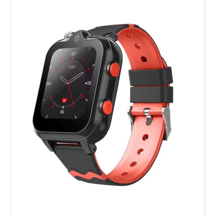 Ceas smartwatch GPS copii cu localizare si telefon AMYMAT D35, 1.7 inch RETINA, 4G LTE, apel video camera HD dubla, Wi-Fi, rezistent la apa IP67, telefon, bluetooth, SOS, monitorizare spion, Negru