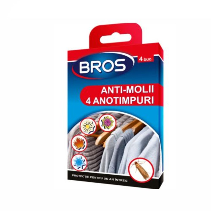Insecticid BROS pentru molii, set 4 bucati, protectie 3 luni, design 4 anotimpuri