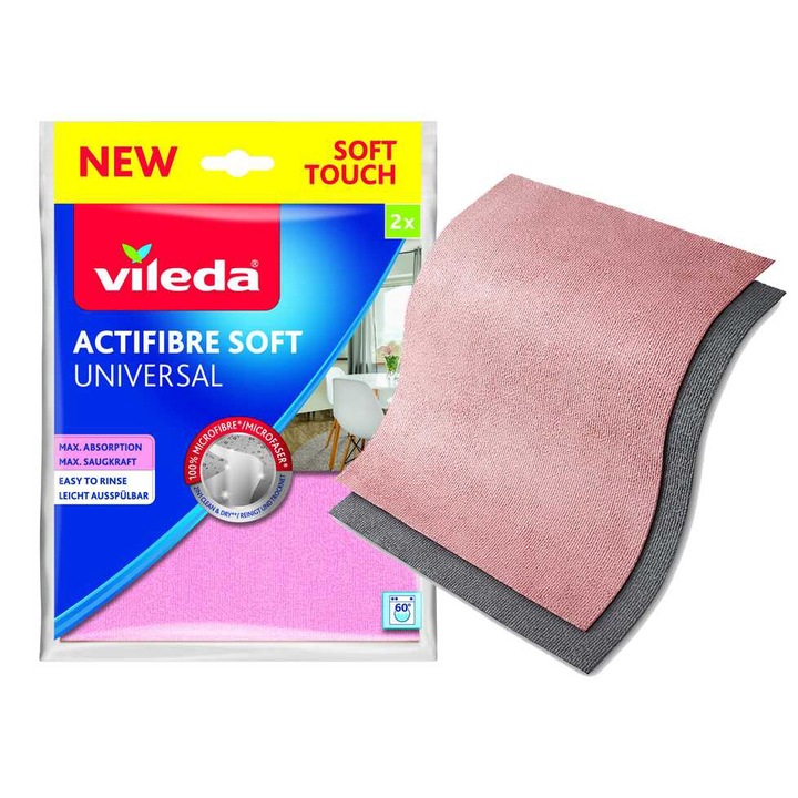 Set 2 lavete, Vileda, microfibra, 30 x 40 cm, roz/gri