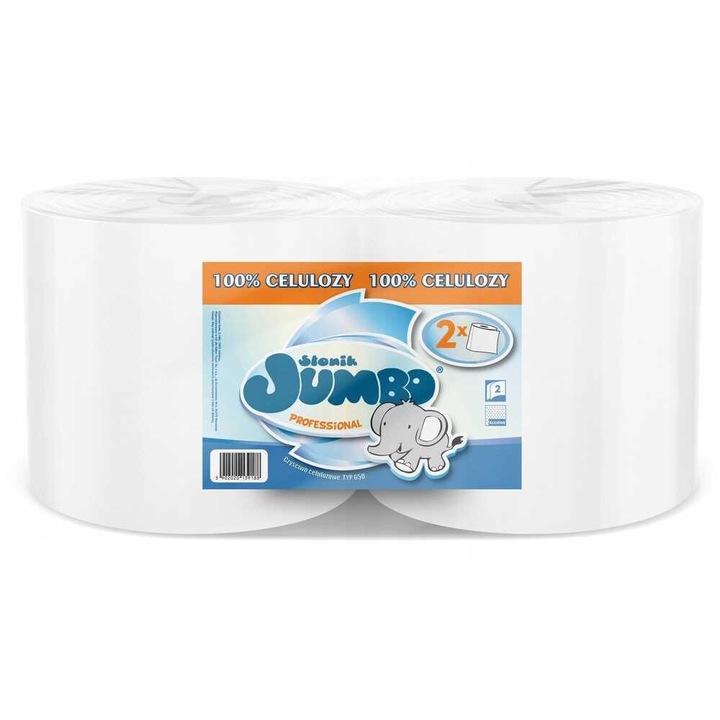 Slonik Jumbo papírtörlő, 2 tekercs, 650 lap, 24x25 cm, fehér