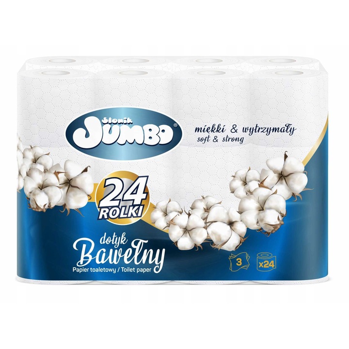 Hartie igienica, ELEFANT JUMBO BUMBAC, 3 straturi, 24 role, 150 foite per rola