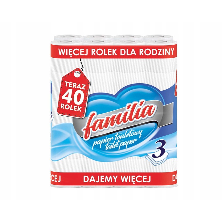 Hartie igienica, FAMILIA 3W, 3 straturi, 40 role, alb