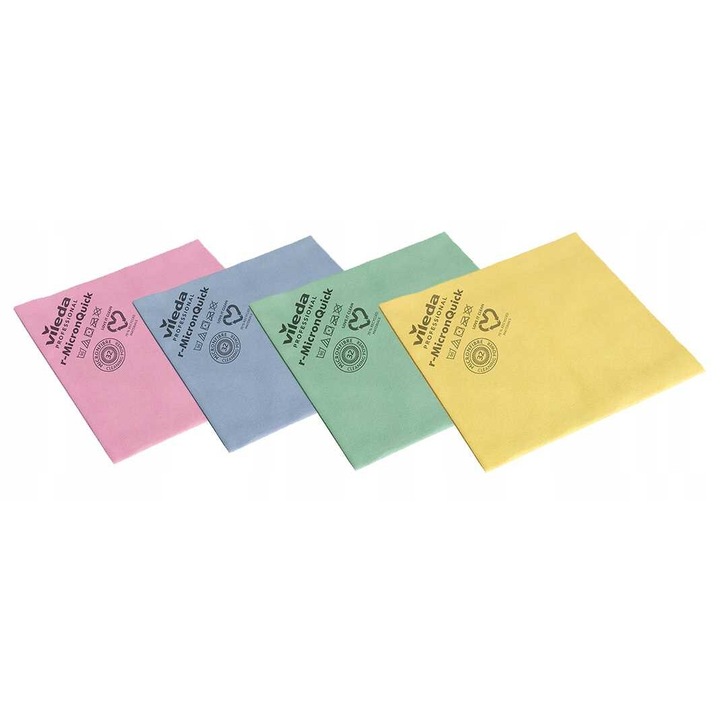 Set 4 lavete Vileda Professional r-MicronQuick, 70% microfibre reciclat, multicolor, 38x40cm