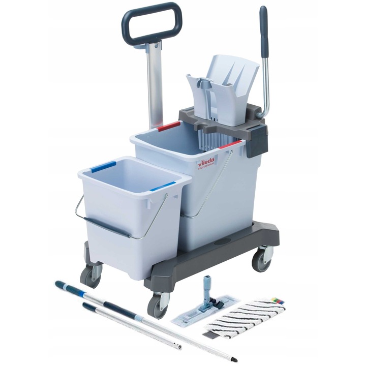 Kit mop UltraSpeed Pro Double Bucket Ready to Go, Vileda Professional, 25l si 8l, MicroLite, albastru
