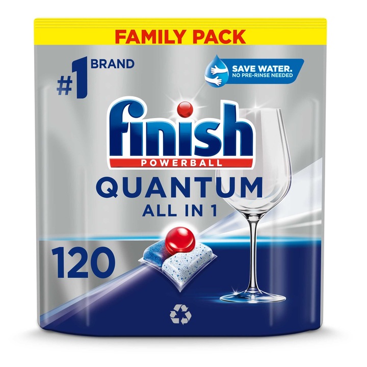 Detergent vase, Finish Quantum, capsule 120 bucati, 3 camere, biodegradabil, automat